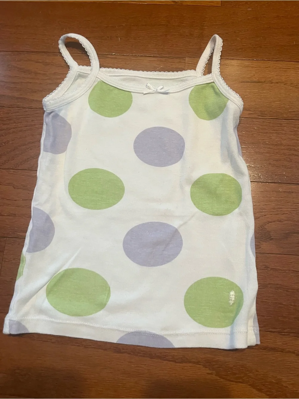 Feathers Girls White Tank Tops with Green & Lavender Polka Dots - Pack of 3